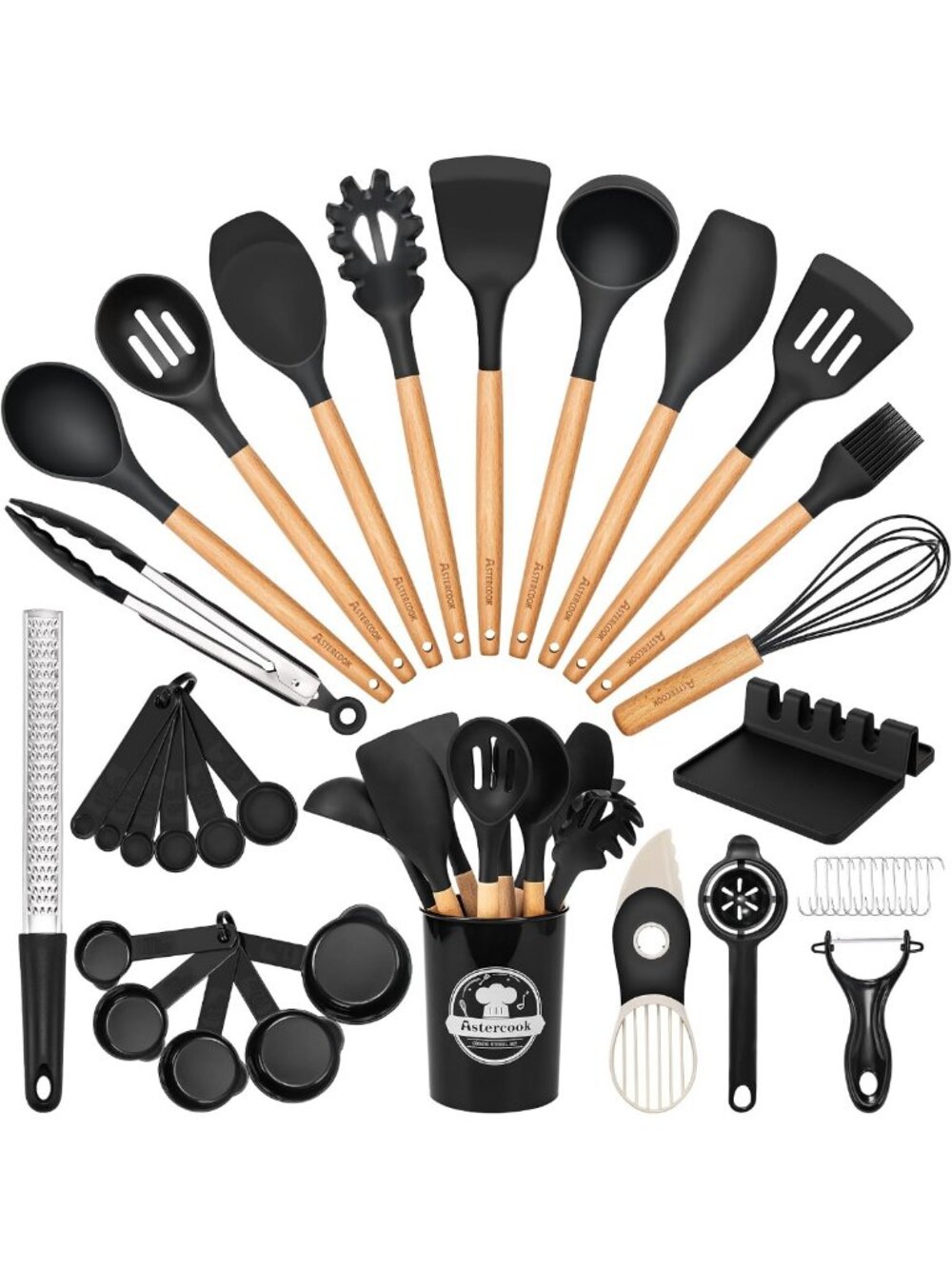 39 PCS Silicone Cooking Utensil Set with Wooden Handles - Heat Resistant & BPA